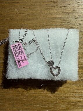 Silver Heart Pendant Necklace with Pavé Crystals - Women Jewelry